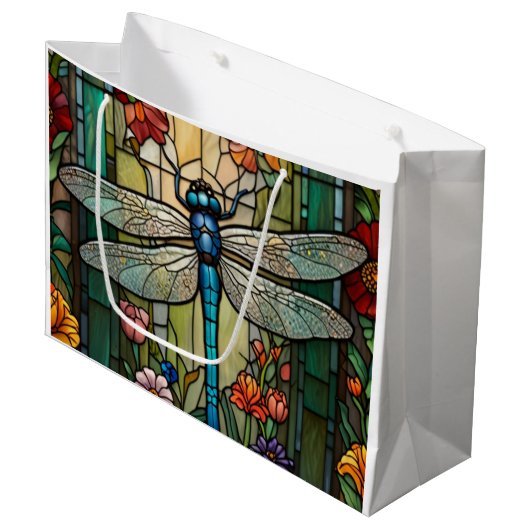 Retro Art Nouveau Dragonfly boho chic Große Geschenktüte (Vorderseite Schrägansicht)