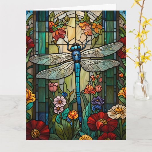 Retro Art Nouveau Dragonfly boho chic Karte (Gelbe Blume)