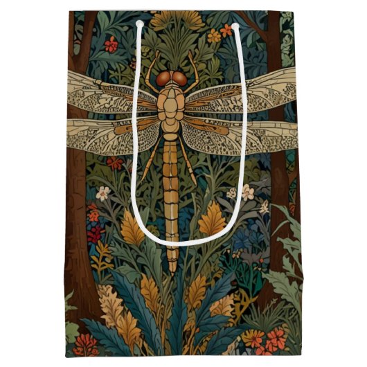 Retro Art Nouveau Dragonfly boho chic Mittlere Geschenktüte (Rückseite)