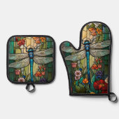 Retro Art Nouveau Dragonfly boho chic Ofenhandschuh & Topflappen-Set (Vorderseite)