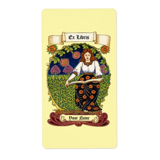 Retro-Art Nouveau Ex Libris Mädchen & Buch Vorlage (Vorne)