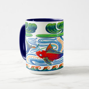 Retro-Art Nouveau-Fisch- und Lilienfriesmuster Tasse