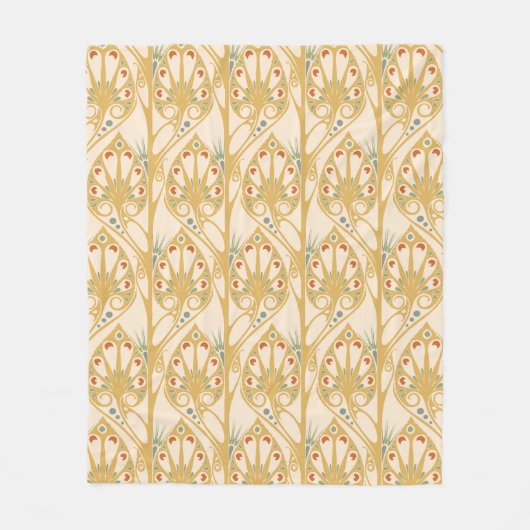 Retro Art Nouveau Illustrationsmuster Fleecedecke (Vorderseite)