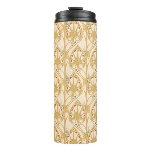 Retro Art Nouveau Illustrationsmuster Thermosbecher (Vorderseite)