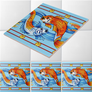 Retro-Art Nouveau-Koi-Fisch-Fries-Muster Fliese