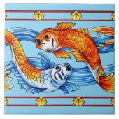 Retro-Art Nouveau-Koi-Fisch-Fries-Muster Fliese (Vorderseite)