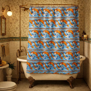 Retro-Art Nouveau Koi-Fisch-Friesmuster Duschvorhang
