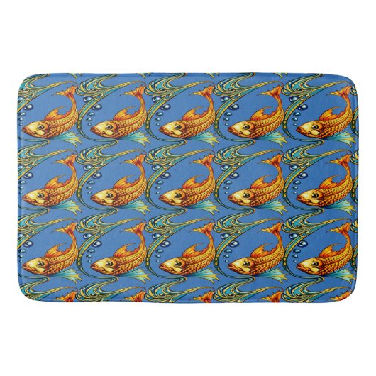 Retro-Art Nouveau Koi-Fisch-Muster Badematte (Vorderseite)