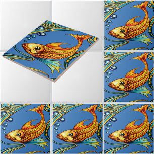 Retro-Art Nouveau Koi-Fisch-Muster Fliese