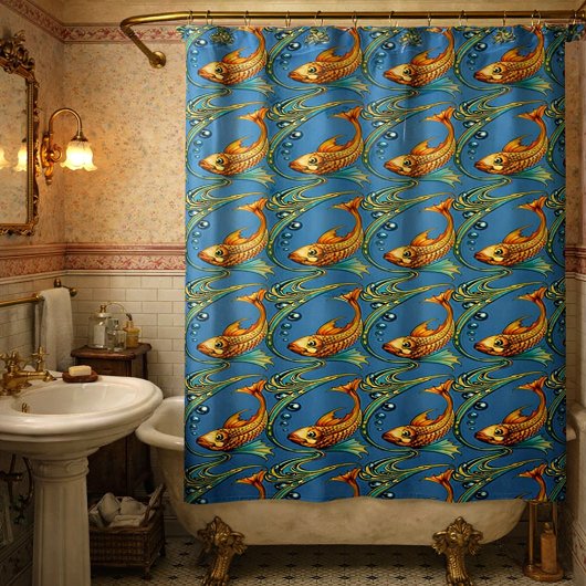 Retro-Art-Nouveau-Koi-Fischmuster Duschvorhang