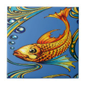 Retro Art Nouveau Koi Fish Pattern Fliese (Vorderseite)