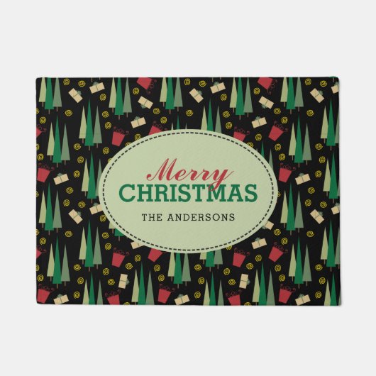 Retro Art-Weihnachtsmuster, personalisiert Fußmatte (Vorderseite)