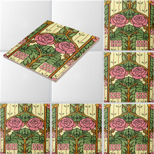Retro Arts & Crafts Florales Blattwerk Rosenmuster Fliese