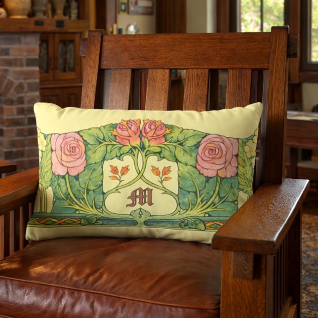 Retro Arts & Crafts oder Craftsman Blumenfries Lendenkissen (Von Creator hochgeladen)
