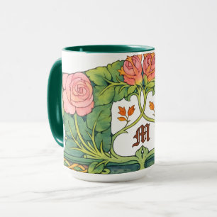 Retro Arts & Crafts oder Craftsman Blumenfries Tasse
