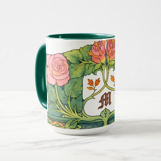 Retro Arts & Crafts oder Craftsman Blumenfries Tasse (Vorderseite Links)