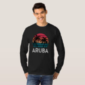 Retro Aruba, Fun Beach Sunset Palm Tree Sommer T-Shirt (Vorne ganz)
