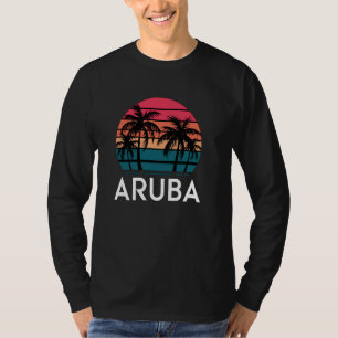 Retro Aruba, Fun Beach Sunset Palm Tree Sommer T-Shirt