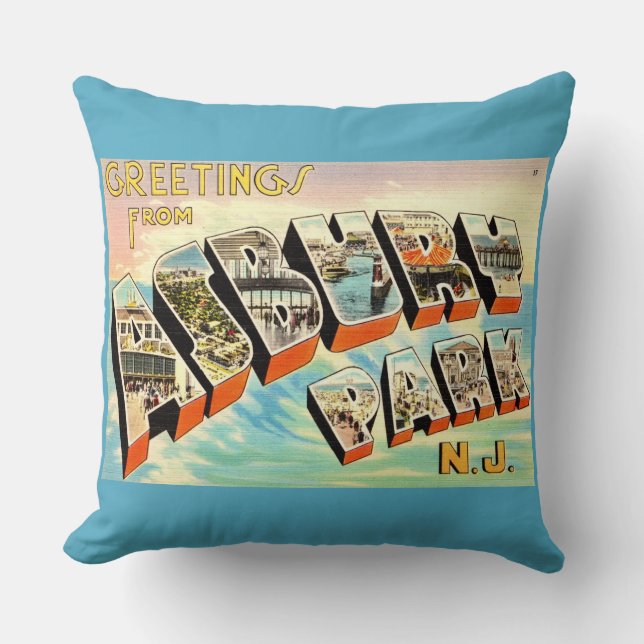  Retro Asbury Park NJ Postcard Kissen (Vorderseite)