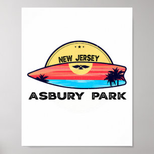 Retro Asbury Park Strand New Jersey Surfbrett Stra Poster