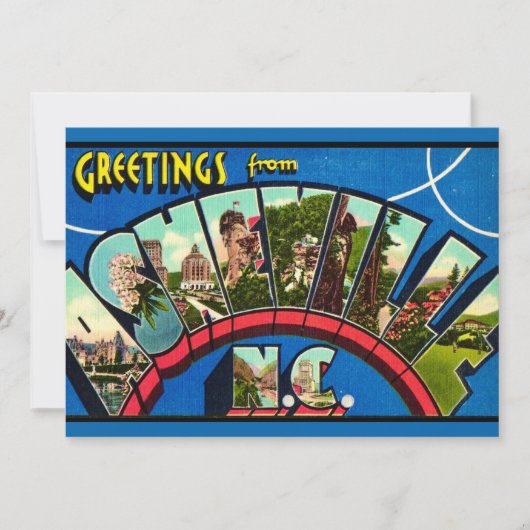 Retro Asheville NC 5x7 große Postkarte (Vorderseite)