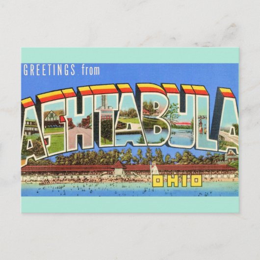 Retro Ashtabula Ohio Greeting  Postkarte (Vorderseite)