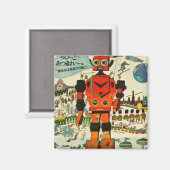 Retro Asian Robot Print Art Magnet (Vorderseite/Rückseite)