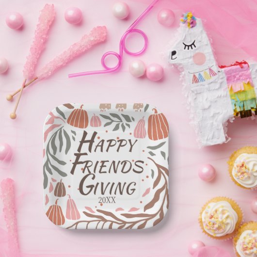 Retro-Äste, Blätter und Kürbis Freundlichkeit Pappteller (Party)