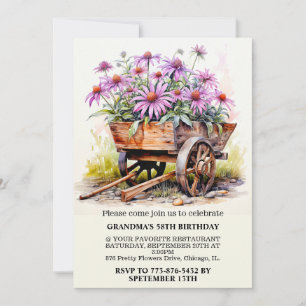 Retro Aster Blume Illustration Art Geburtstagspart Einladung