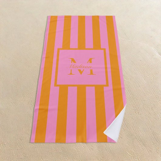 Retro Ästhetik Pink Orange Personalisiert Monogram Strandtuch