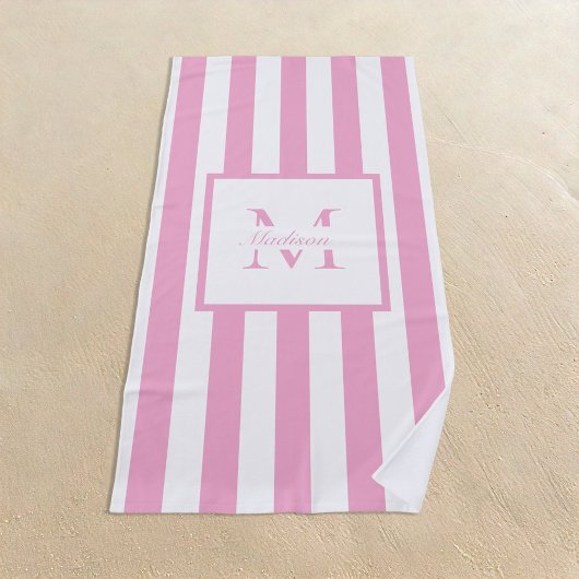 Retro Ästhetik Rosa Personalisierte Monogramm Strandtuch