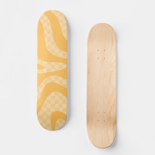 Retro Ästhetik Swirl Karo Senf Gelb Skateboard (Vorderseite)