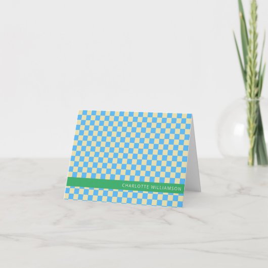 Retro-Ästhetische Checkerboard Blau Personalisiert (Vorderseite)