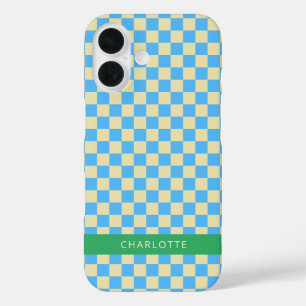 Retro-Ästhetische Checkerboard Blau Personalisiert iPhone 16 Hülle