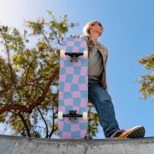 Retro Ästhetische Lila blaue Checkerboard Skateboard