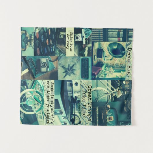 Retro ästhetische Moodboard Collage Custom Quotes Wandteppich (Vorderseite (Horizontal))