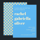 Retro-Ästhetische Tafel Blue Bat Bar Mitzvah Einladung<br><div class="desc">Retro ästhetisches Schachbrettmuster Blau und Weiß Bat oder Bar Mitzvah Einladung</div>