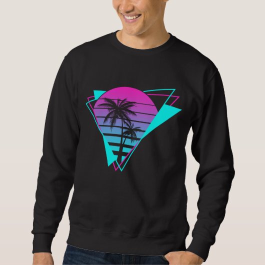 Retro ästhetische Vaporwave Geometrische Palmen Sweatshirt (Vorderseite)