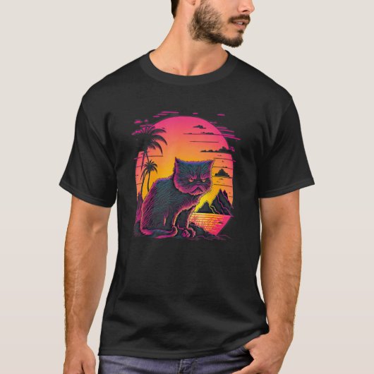 Retro-Ästhetische, wütende Katze T-Shirt (Vorderseite)