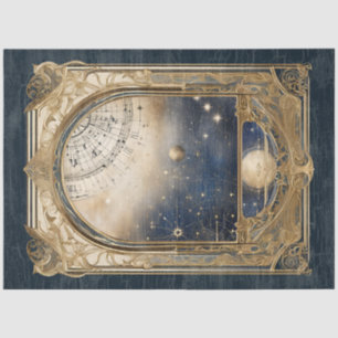 Retro Astrologischer Himmelsstars Navy Decoupage Seidenpapier