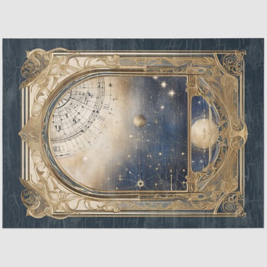 Retro Astrologischer Himmelsstars Navy Decoupage Seidenpapier (Vorderseite)