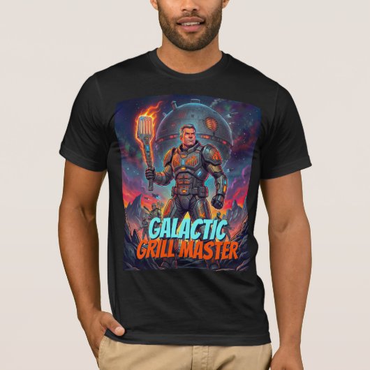 Retro-Astronaut Galactic Grill Master Comic Humor T-Shirt (Vorderseite)