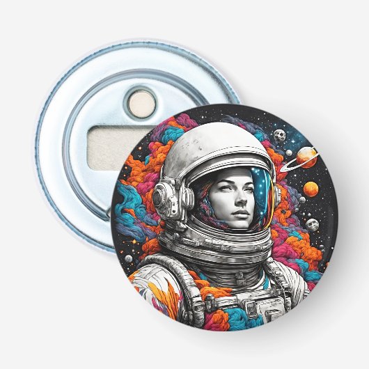 Retro Astronaut Girl Bottle Opener Flaschenöffner (Vorderseite)