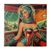 Retro Astronaut Girl Fliese (Vorderseite)