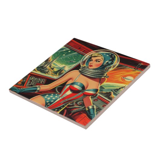 Retro Astronaut Girl Fliese (Seite)