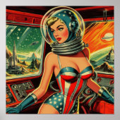 Retro Astronaut Girl Poster (Vorne)