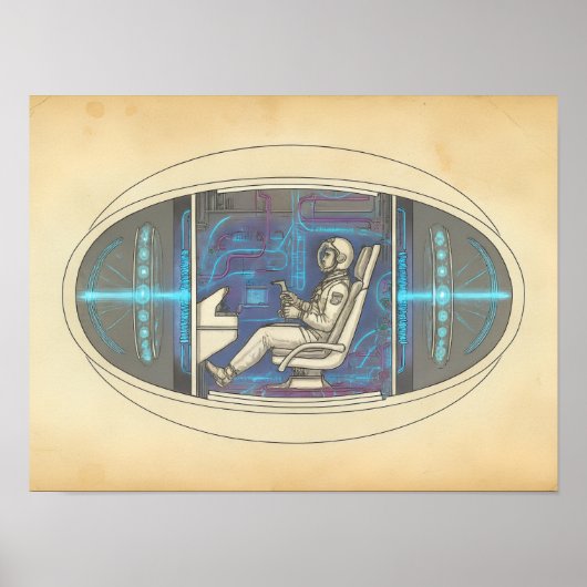 Retro Astronaut in Futuristic UAP Poster (Vorne)