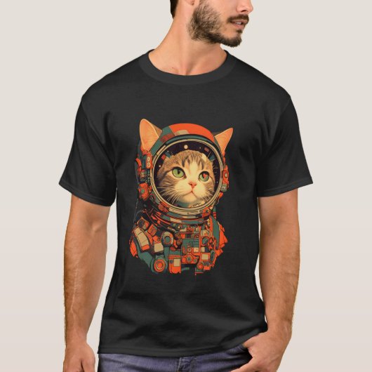 Retro-Astronaut-Katze T-Shirt (Vorderseite)