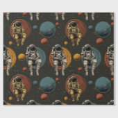Retro-Astronaut-Raumszene-Wrap-Papier Geschenkpapier (Flach)