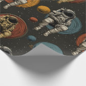 Retro-Astronaut-Raumszene-Wrap-Papier Geschenkpapier (Ecke)